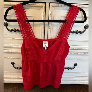 Self Esteem Red Crochet Empire Waist Tank Top. Size M.